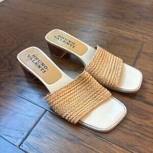 Bruno Valentini 90s Sandals Woven Sandals Mules Raffia Leather Sz 7 Tan